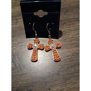 Hannah Global Coral Seed Bead Cross Drop Gold Tone Earrings